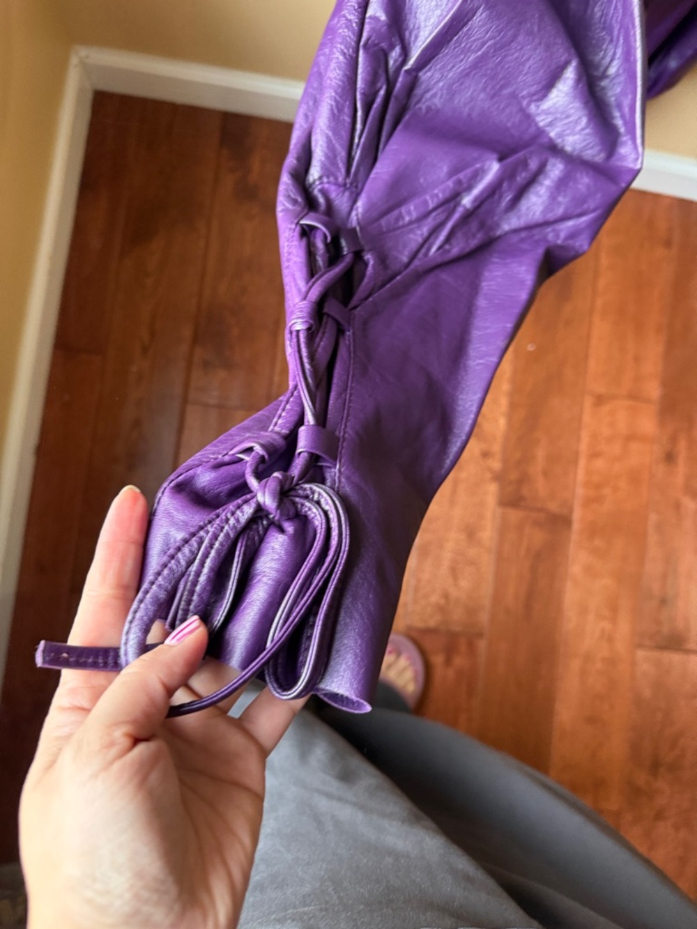 80s vintage!!! Bold Purple Leather Jacket and Pants Set - Picture 7 of 11